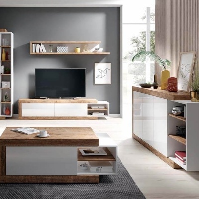 Sala Completa Moderna em Branco e Carvalho | Sintra