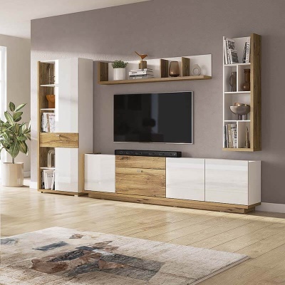 Sala Moderna Completa em Branco e Carvalho | Lars