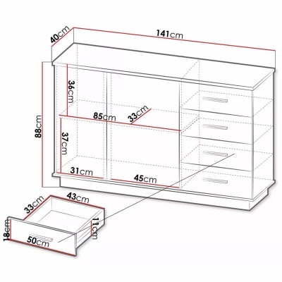 Aparador com Frente Ripada Carvalho e Preto Lamelo
