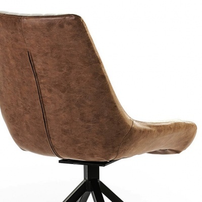 Conjunto de 4 Cadeiras Giratórias Vintage Couro Castanho e Branco