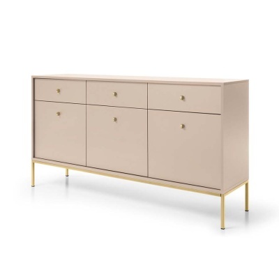 Aparador Largo Bege com Pernas em Dourado Mono