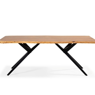 Mesa de Jantar Rústica Madeira de Acácia e Pernas de Metal