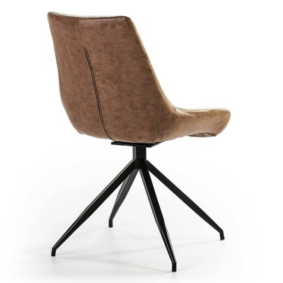 Conjunto de 4 Cadeiras Giratórias Vintage Couro Castanho e Branco