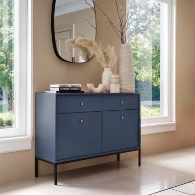 Aparador Azul Navi com Pernas em Preto Mono