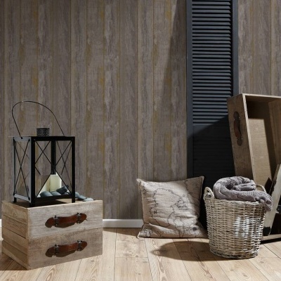 Papel de Parede Madeira, Casa de Campo, Preto, Castanho 36893-2