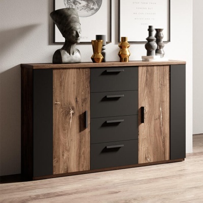 Quarto Completo Cama 160x200 Carvalho e Preto