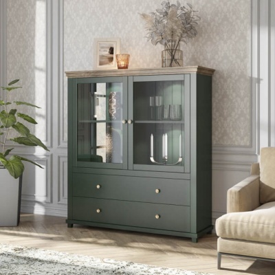 Vitrine Clássica em Verde e Carvalho Evora