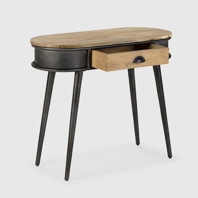 Consola de Metal Preto e Tampo de Madeira