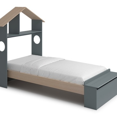 Cama Infantil com Telhado e Baú 90x190 cm Casinha Verde