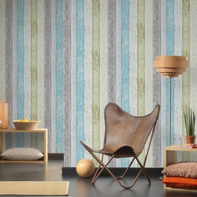 Papel de Parede Madeira, Casa de Campo, Azul, Verde, Branco 8550-77