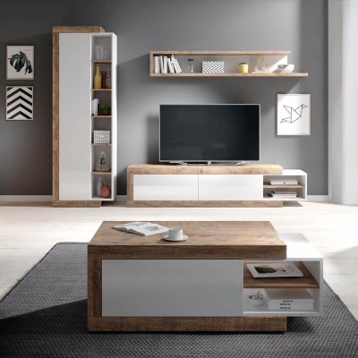 Mesa de Centro Extensível Branco e Carvalho | Sintra Mesa de Centro Extensível Branco e Carvalho | Sintra