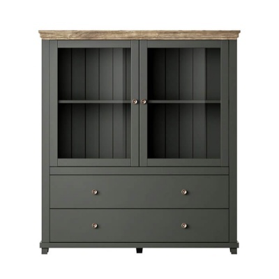 Vitrine Clássica em Verde e Carvalho Evora