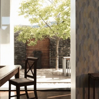 Papel de Parede Tropical, Folhas, Gráficos, Preto, Dourado, Metálico 37373-5