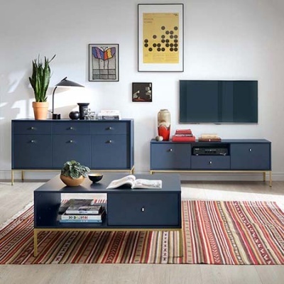 Móveis de Sala Azul Navi e Dourado - Mono