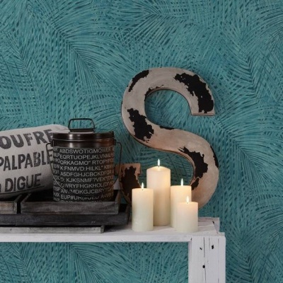 Papel de Parede Tropical, Folhas, Selva, Floral, Azul, Verde, Turquesa 37371-6