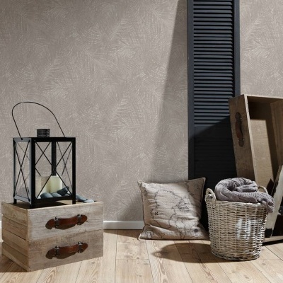 Papel de Parede Tropical, Folhas, Selva, Floral, Bege, Castanho, Creme 37371-2