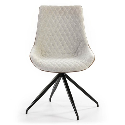 Conjunto de 4 Cadeiras Giratórias Vintage Couro Castanho e Branco