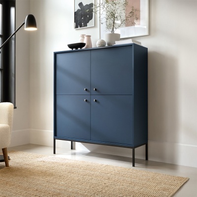 Aparador Alto Azul Navi com Pernas em Preto Mono