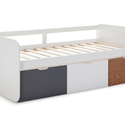 Cama Infantil Branca com Gavetas Coloridas Redona