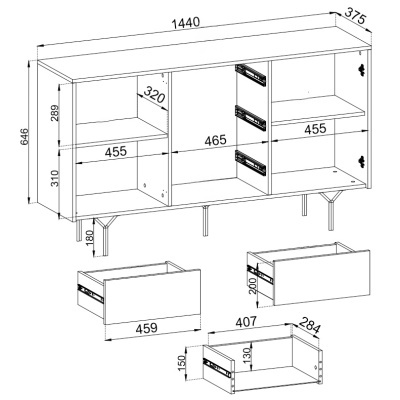 Aparador Minimalista Cinzento e Preto Raven