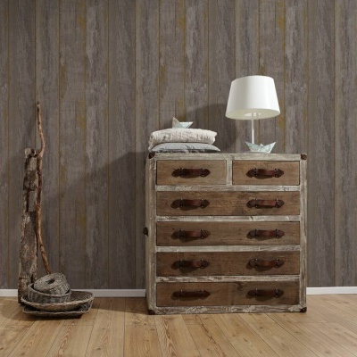 Papel de Parede Madeira, Casa de Campo, Preto, Castanho 36893-2