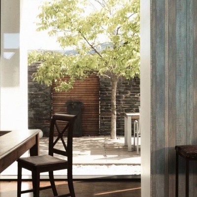 Papel de Parede Madeira, Casa de Campo, Azul, Creme, Cinzento 31993-2