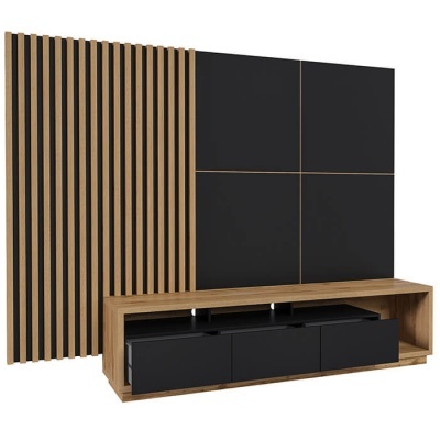 Móvel TV com Painel Ripado Largo Celine Preto