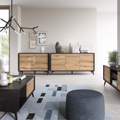 Aparador com Gavetas em Carvalho Natural e Preto Diamond