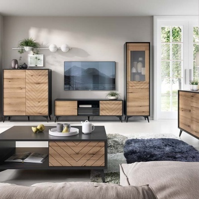 Aparador com Gavetas em Carvalho Natural e Preto Diamond