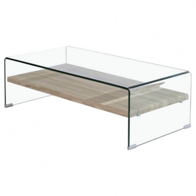 Mesa de Centro Vidro Cristal e Madeira Natural