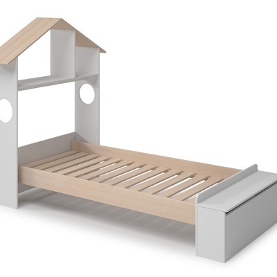 Cama Infantil com Telhado e Baú 90x190 cm Casinha Branca