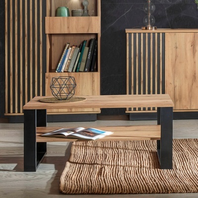 Mesa de Centro com Pernas em Preto Lamelo