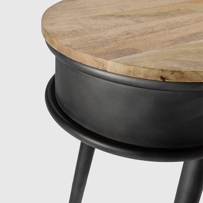 Consola de Metal Preto e Tampo de Madeira