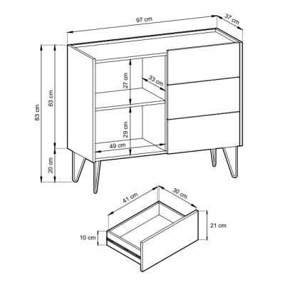 Aparador Cinzento Escuro e Dourado Harmony