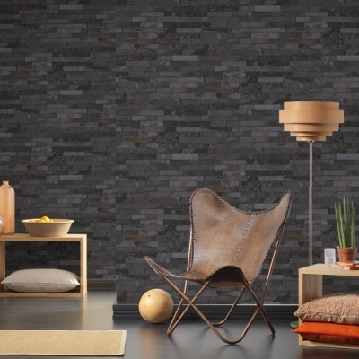 Papel de Parede Pedra, Casa de Campo, Preto, Cinzento 35582-5