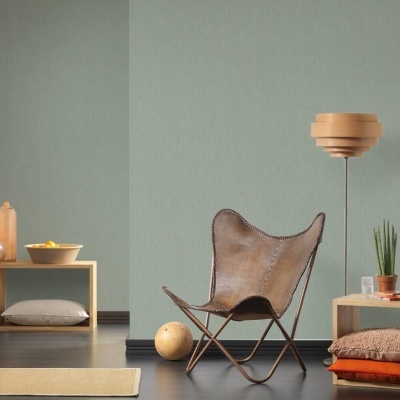 Papel de Parede Tropical, Folhas, Uni, Dourado, Verde, Metálico 37375-6