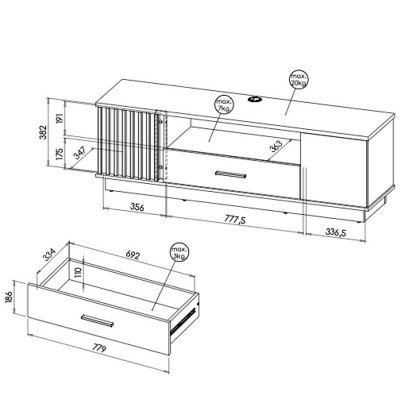 Móvel TV com duas Portas Carvalho e Preto Lamelo