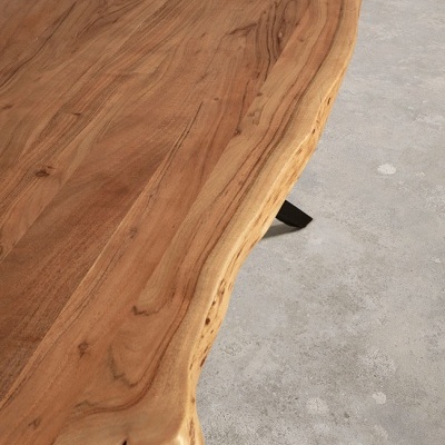 Mesa de Jantar Rústica Madeira de Acácia e Pernas de Metal