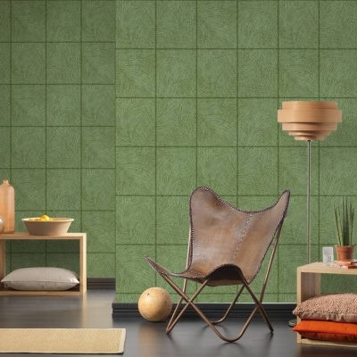 Papel de Parede Tropical, Folhas, Selva, Floral, Azulejo, Verde 37372-1