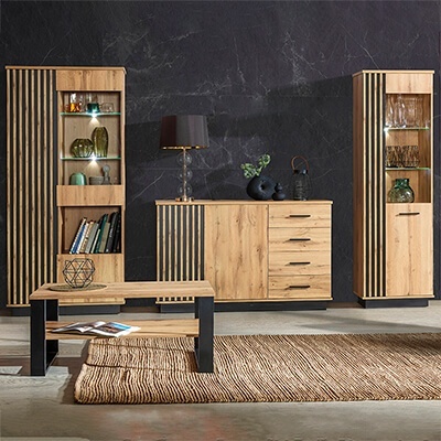 Sala Nórdica Ripada Carvalho e Preto Lamelo 03