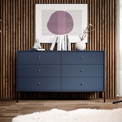 Aparador com 6 Gavetas Azul Navi com Pernas em Preto Mono