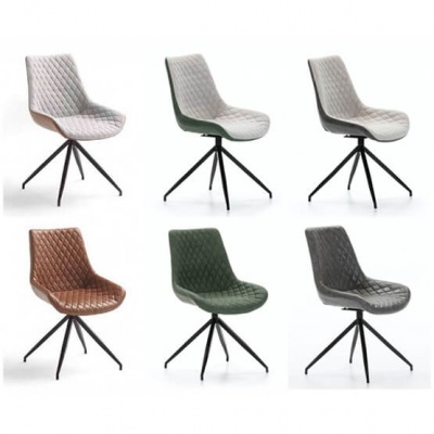 Conjunto de 4 Cadeiras Giratórias Vintage Couro Castanho e Branco