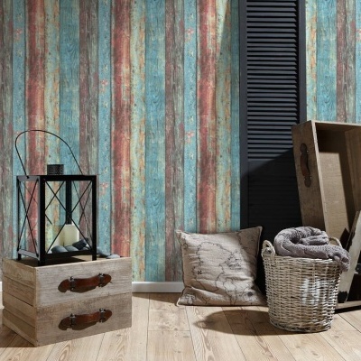 Papel de Parede Madeira, Casa de Campo, Azul, Colorido 30723-1