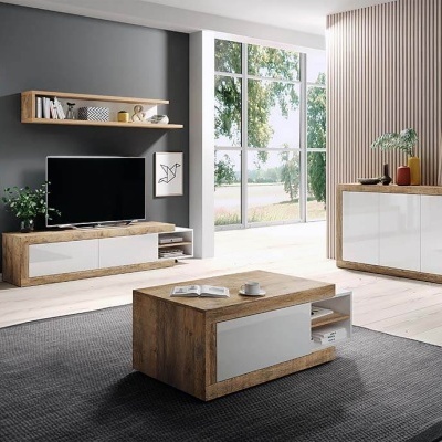 Mesa de Centro Extensível Branco e Carvalho | Sintra Mesa de Centro Extensível Branco e Carvalho | Sintra