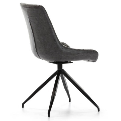 Conjunto de 4 Cadeiras Giratórias Vintage Couro Cinzento