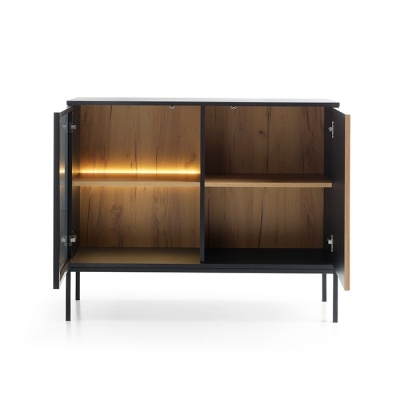 Aparador Carvalho com Ripas e Porta de Vidro Sento