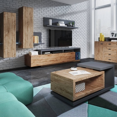 Mesa de Centro Moderna Bota | Cinzento e Carvalho