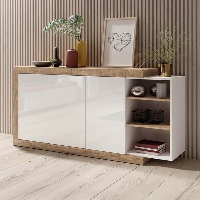 Aparador com Estante em Branco e Carvalho | Sintra