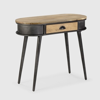 Consola de Metal Preto e Tampo de Madeira