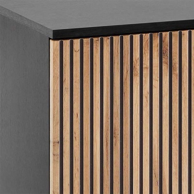 Aparador Carvalho com Ripas e Porta de Vidro Sento